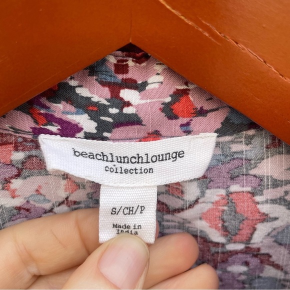 BEACH LUNCH LOUNGE Women’s Purple Blue Short Sleeve Waist Tie Shirt Size Small - Picture 3 of 9